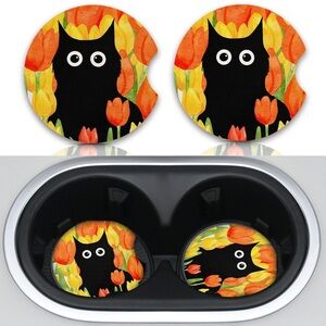 Cat Car Neoprene Coasters Set Of 2 - New